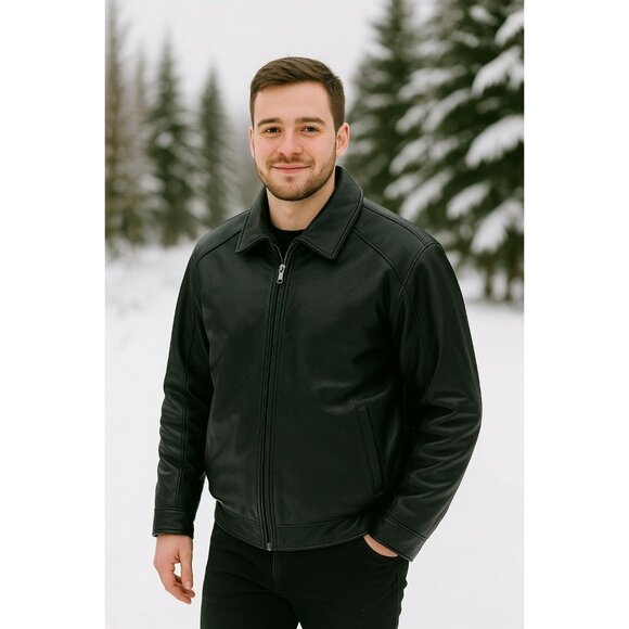 Croft & Barrow Mens Large Soft Leather Aviator Bomber Racer Dress Jacket Black - Picture 1 of 9